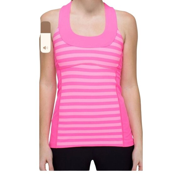 Lululemon Scoop Neck Racerbank Tank Luon Apex Stripe Pink Light Zing 8 Stretch - Picture 1 of 7